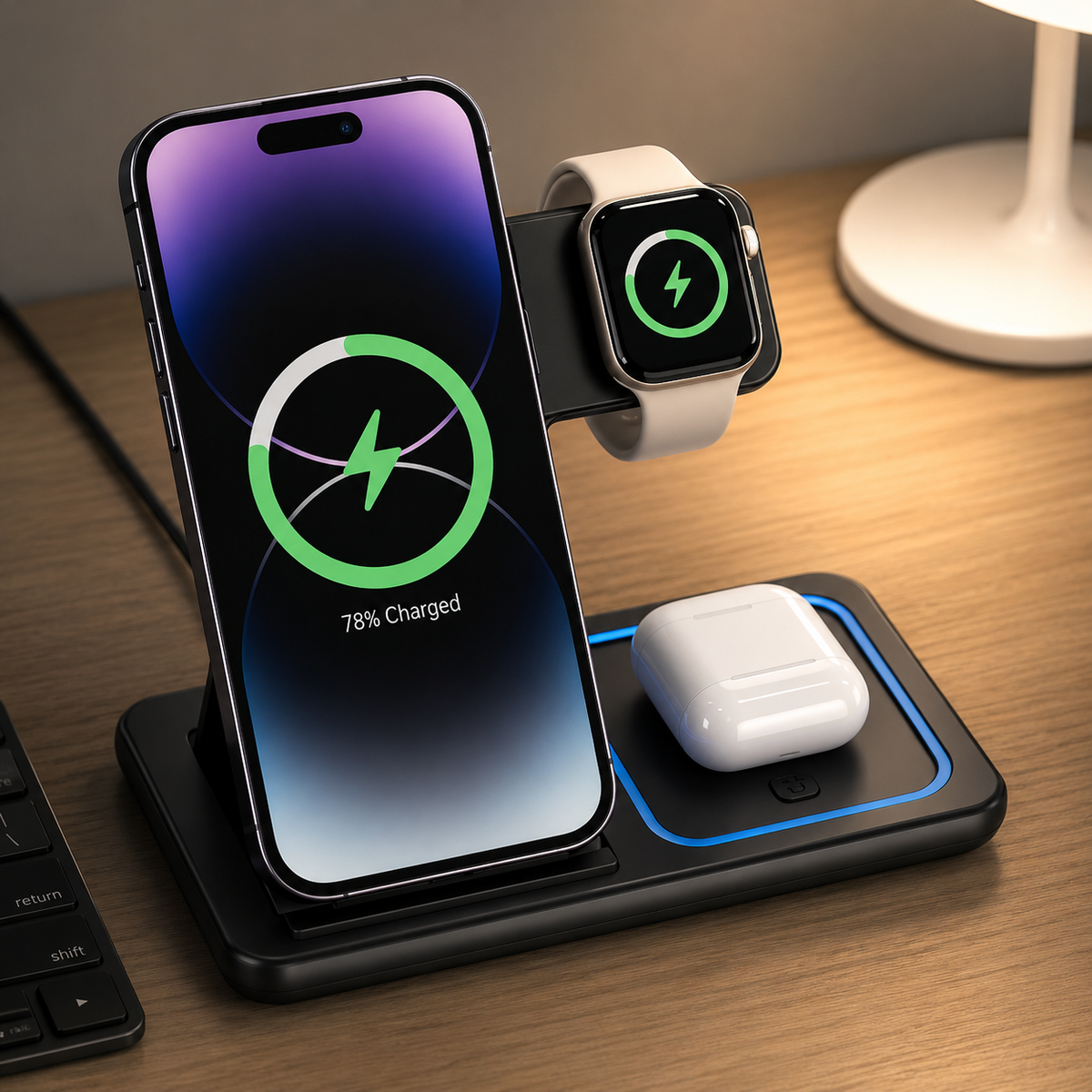 Station de charge sans fil 3-en-1 pliable iPhone Apple Watch AirPods